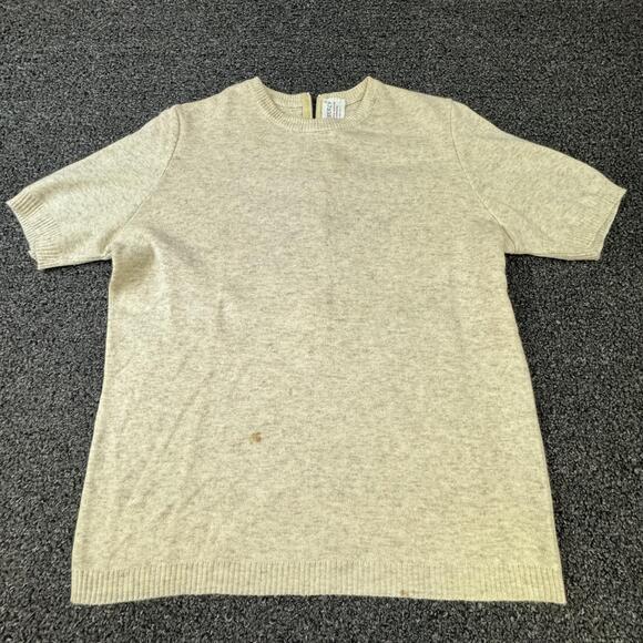 Kimberly Sweaters - Kimberly Pullover Sweater Womens M Beige Short Sleeve Crew Neck Zipper Cashmere